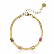 Bracelets en acier inox chaîne maille serpentine cristal Doré-multicolore