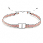 Bracelets tendance ruban avec connecteur acier inox Rose clair-argenté