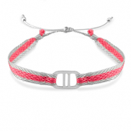 Bracelets tendance ruban avec connecteur acier inox Rose foncé-argenté