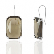 Boucles d&rsquo;oreilles / puces d&rsquo;oreilles en verre Crystal Glass rectangle Marron-argent&eacute;