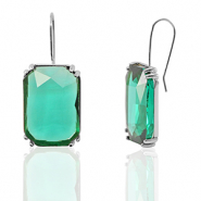 Boucles d&rsquo;oreilles / puces d&rsquo;oreilles en verre Crystal Glass rectangle Vert-argent&eacute;