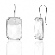 Boucles d&rsquo;oreilles / puces d&rsquo;oreilles en verre Crystal Glass rectangle Cristal-argent&eacute;