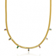 Colliers en acier inox cha&icirc;ne maille serpentine cristal Dor&eacute;-multicolore