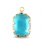 Pendentifs en verre Crystal Glass rectangle Bleu aquamarine-dor&eacute;