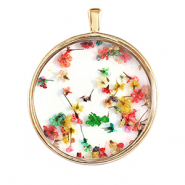 Pendentifs avec fleurs s&eacute;ch&eacute;es Dor&eacute;-rose jaune vert