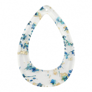 Pendentifs en r&eacute;sine avec fleurs s&eacute;ch&eacute;es goutte Bleu-dor&eacute;