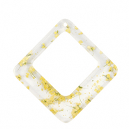 Pendentifs en r&eacute;sine avec fleurs s&eacute;ch&eacute;es losange Jaune