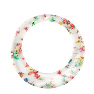 Pendentifs en r&eacute;sine avec fleurs s&eacute;ch&eacute;es 39mm Dor&eacute;-multicolore