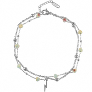 Chaines de cheville en acier Inox c&oelig;ur de pierre Argent&eacute;-bleu