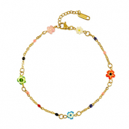 Bracelets en acier Inox millefiori fleurs Doré-multicolore