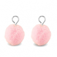 Pendentifs pompon avec anneau 10mm Argent&eacute;-rose clair