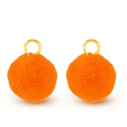 Pendentifs pompon avec anneau 10mm Dor&eacute;-orange n&eacute;on