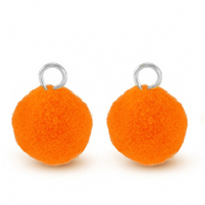 Pendentifs pompon avec anneau 10mm Argent&eacute;-orange n&eacute;on