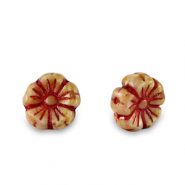 Perles tch&egrave;ques fleur 7mm Rouge-marron amande