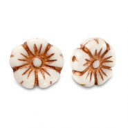 Perles tch&egrave;ques fleur 9mm Marron cuivre m&eacute;tallis&eacute;-blanc