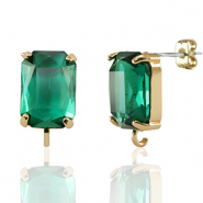 Boucles d&rsquo;oreilles / puces d&rsquo;oreilles en verre Crystal Glass avec anneau rectangle Vert-dor&eacute;