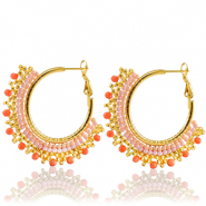 Boucles d'oreilles en acier Inox perles Orange-dor&eacute;
