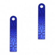Pendentifs accroche-regard barre fleur Bleu royal m&eacute;tallique
