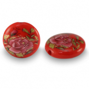 Perles en verre 14mm fleur Rouge-rouge rose