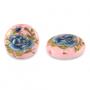Perles en verre 14mm fleur Rose-bleu