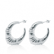 Boucles d'oreilles / puces en acier Inox cr&eacute;oles ovale Argent&eacute;