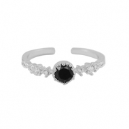 M&eacute;tal TQ laiton bague zirconium Argent&eacute;-cristal noir