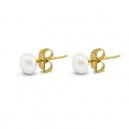 Boucles d'oreilles / puces en acier Inox perles 6mm D&oacute;re-blanc perle
