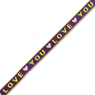 Ruban texte "love you" Violet-vert lime