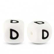 Perles lettres en silicone D Blanc-noir