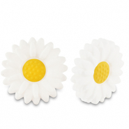 Perles en silicone fleur Blanc-jaune