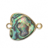 Perles d'eau douce connecteur c&oelig;ur Dor&eacute;-Vert oc&eacute;an