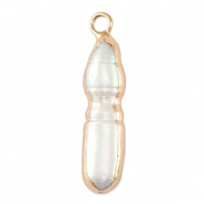 Perles d'eau douce breloque tooth Dor&eacute;-Blanc naturel