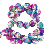 Perles en c&eacute;ramique 6mm Blanc-violet bleu