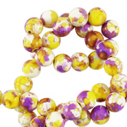 Perles en c&eacute;ramique 6mm Blanc-jaune violet