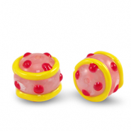 Perles acryliques points Rose rouge-jaune