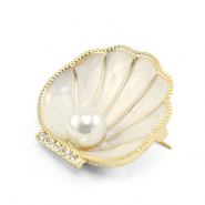 Broches coquille avec perle Blanc perle-dor&eacute;