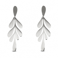 Boucles d'oreilles / puces en acier Inox feuille Argent&eacute;