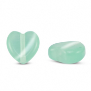 Perles en verre Oeil de chat coeur Turquoise menthe