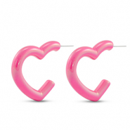 Boucles d'oreilles tendance coeur Rose fuchsia-pearl shine coating