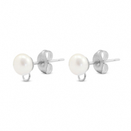 Appr&ecirc;ts en acier Inox boucles d'oreilles / puces d&rsquo;oreilles Imitation perle avec anneau 6mm Argent&eacute;