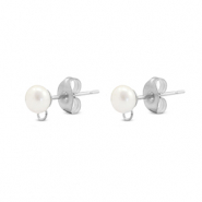 Appr&ecirc;ts en acier Inox boucles d'oreilles / puces d&rsquo;oreilles Imitation perle avec anneau Argent&eacute;