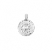 Breloques en acier Inox rond avec soleil Argent&eacute;