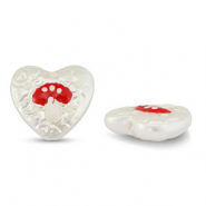 Perles acryliques coeur avec champignon Perle-rouge-blanc