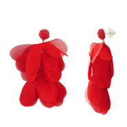 Boucles d'oreilles tendance fleur en mousseline Rouge-dor&eacute;