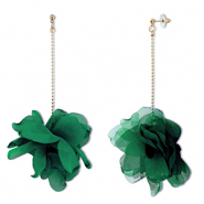 Boucles d'oreilles tendance fleur en mousseline Vert fonc&eacute;-dor&eacute;