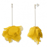 Boucles d'oreilles tendance fleur en mousseline Jaune-dor&eacute;