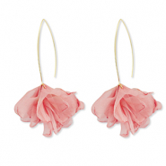 Boucles d'oreilles tendance fleur en mousseline Rose p&ecirc;che-dor&eacute;