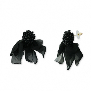 Boucles d'oreilles tendance fleur en mousseline Noir-dor&eacute;