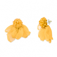 Boucles d'oreilles tendance fleur en mousseline Jaune-dor&eacute;