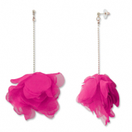 Boucles d'oreilles tendance fleur en mousseline Fuchsia rose-dor&eacute;